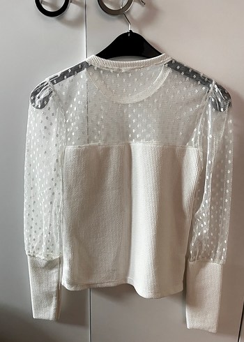 Uzun Kollu Dantel Detaylı Beyaz Bluz - Görsel 2