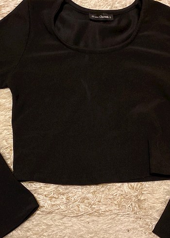 Siyah Uzun Kollu Crop Top