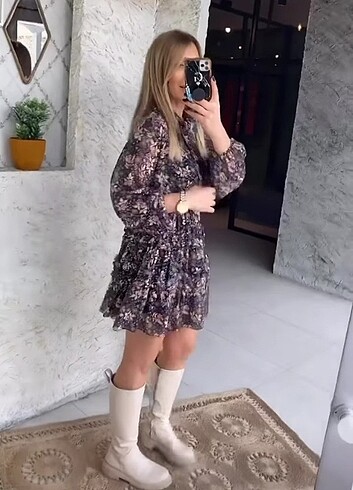Çiçekli şifon elbise 2 adet elbise