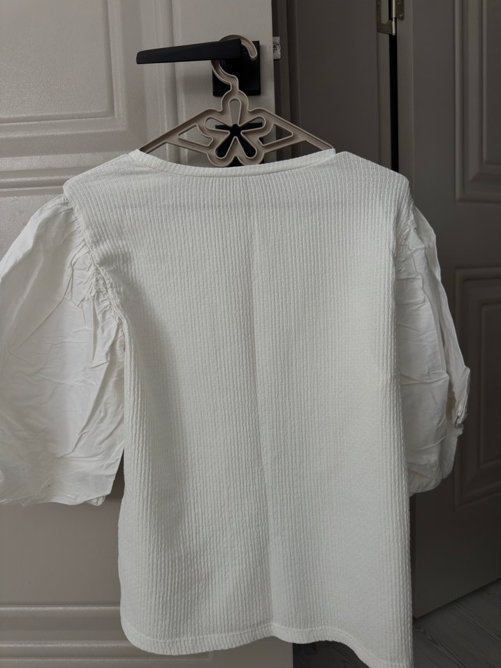 Beyaz Keten Kadın Bluz - Görsel 3