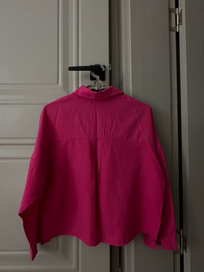 Düğmeli Koyu Pembe Keten Gömlek - Görsel 2