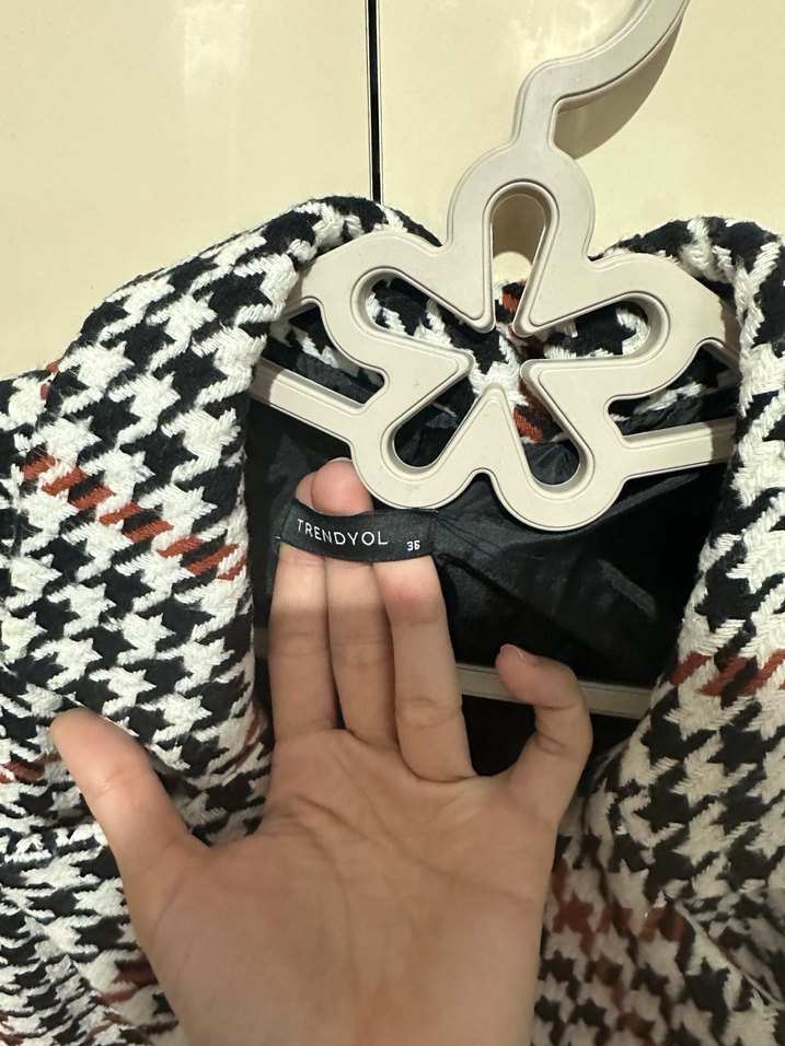 Kadın Siyah Ekose Tokalı Blazer Ceket - Görsel 4