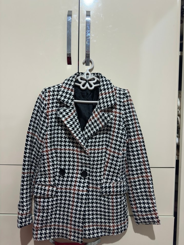 Kadın Siyah Ekose Tokalı Blazer Ceket - Görsel 2