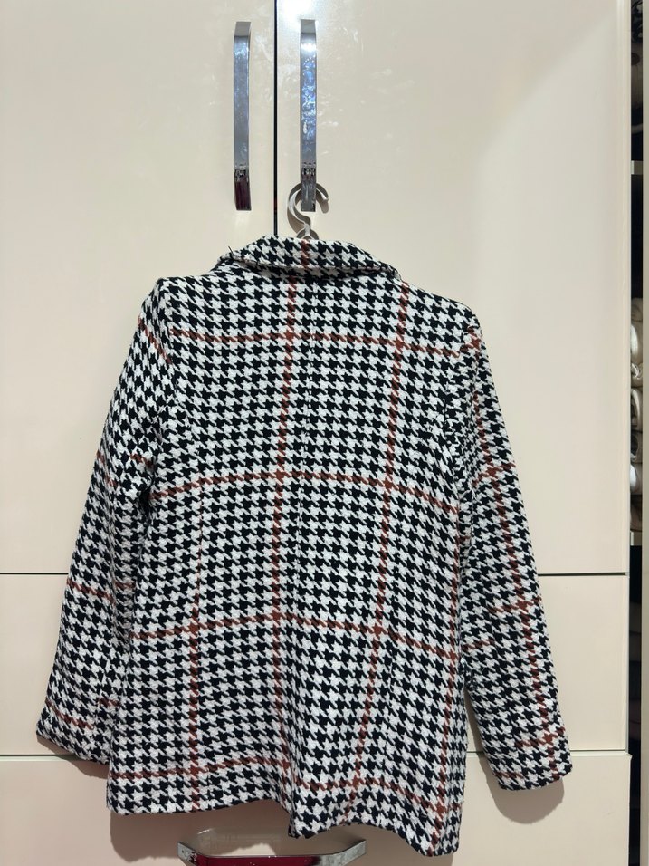 Kadın Siyah Ekose Tokalı Blazer Ceket - Görsel 3