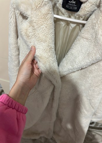 Beyaz Uzun Peluş Kadın Kaban - Görsel 3