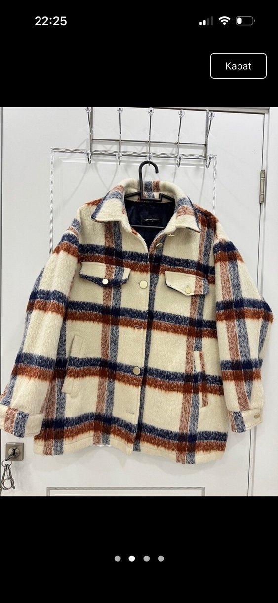 Düğmeli Ekose Desenli Kadın kaban - Görsel 2