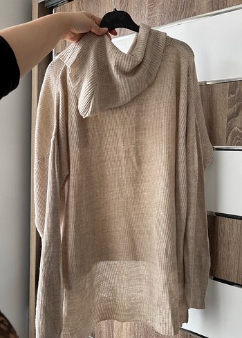 Bej Kadın Uzun Triko Boğazlı Kazak - Görsel 3