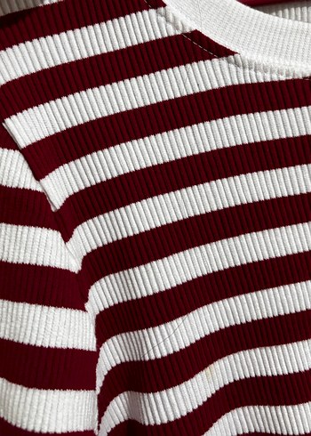 Bordo Beyaz Çizgili Kadın Triko Kazak - Görsel 2