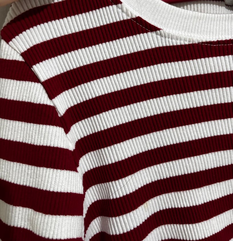 Bordo Beyaz Çizgili Kadın Triko Kazak - Görsel 2