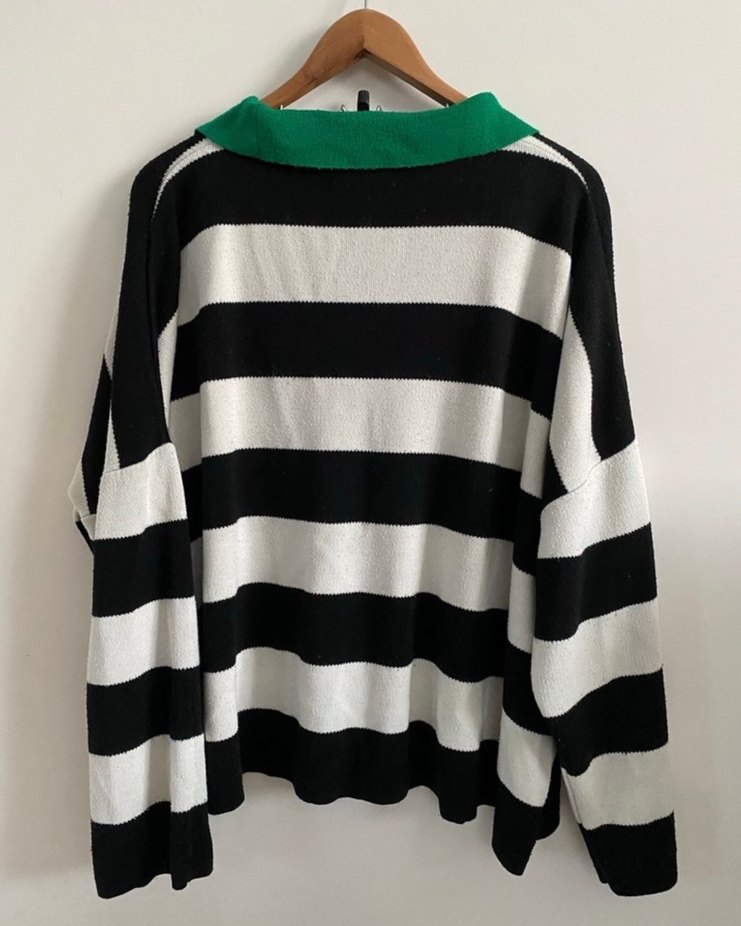 Yeşil Yaka Detaylı Çizgili Kadın Kazak - Görsel 2