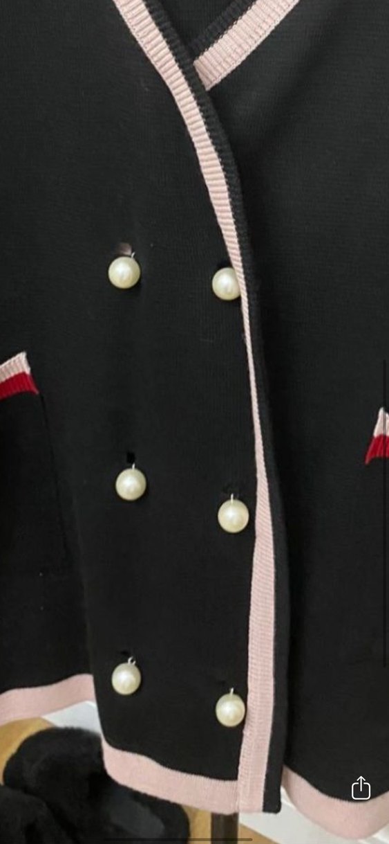 İnci Düğmeli Siyah Uzun Kadın Hırka - Görsel 3