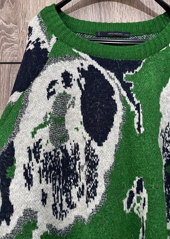 Yeşil Desenli Uzun Örgü Kadın Kazak - Görsel 2