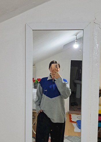 s Beden gri Renk Gri Yarım Fermuarlı Salaş Sweatshirt