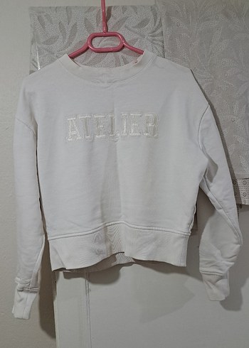 s Beden Beyaz Yüksek Yakalı Kadın Sweatshirt