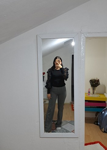 Diğer Siyah Transparan Kollu Yüksek Yakalı Bluz