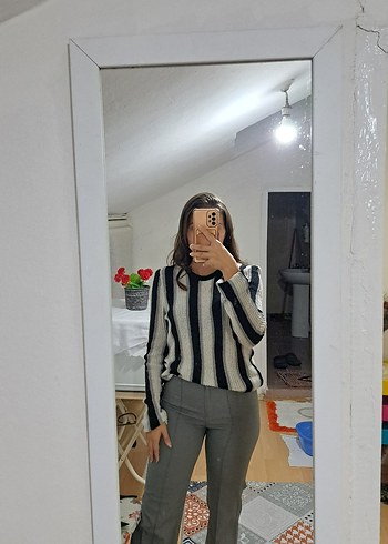 Trendyol & Milla Gri Zebra Desenli Yüksek Yakalı Triko Kazak
