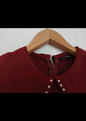 36 Beden Bordo Uzun Kollu Vintage Elbise