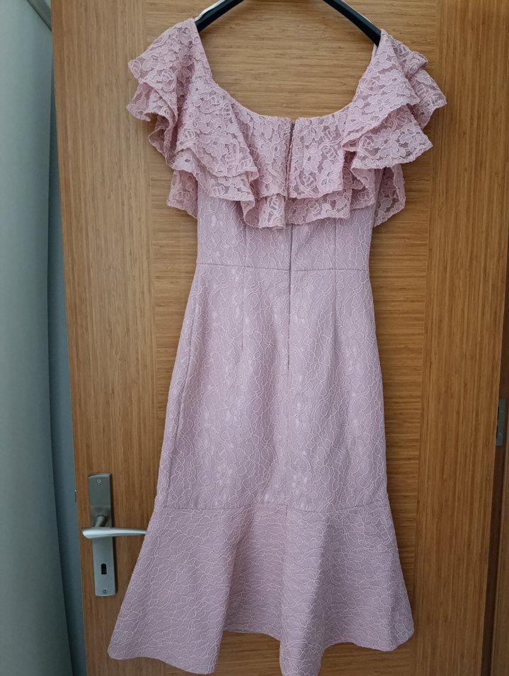 Pembe Vintage Dantelli Uzun Abiye Elbise - Görsel 2