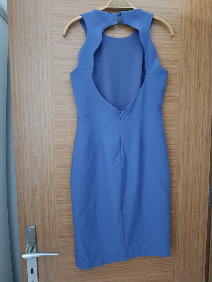 Mavi Kolsuz Midi Ofis Elbisesi - Görsel 2