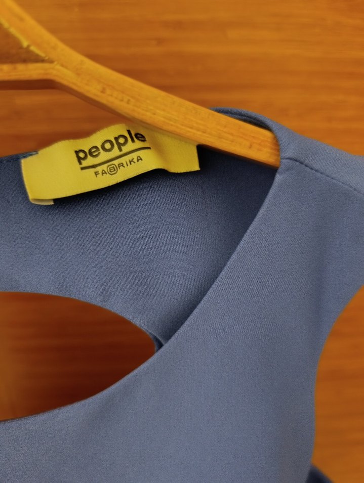 Mavi Kolsuz Midi Ofis Elbisesi - Görsel 3