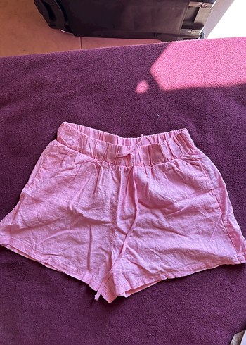 Pembe Keten Mini Şort