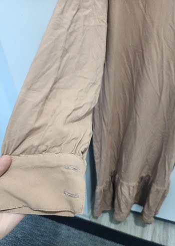 m Beden camel Renk Bej Uzun Keten Elbise, Gevşek Kesim, Minimalist
