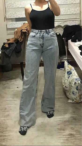 Yüksel bel wide leg açık mavi jeans