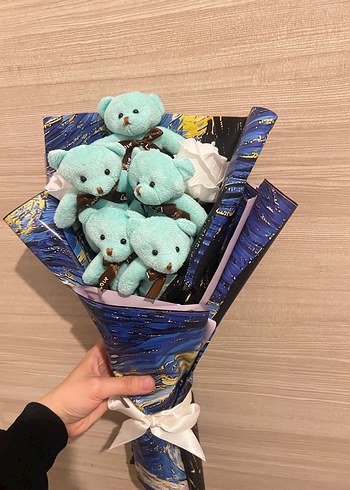 Mavi Peluş Ayıcık Buketi - Görsel 3