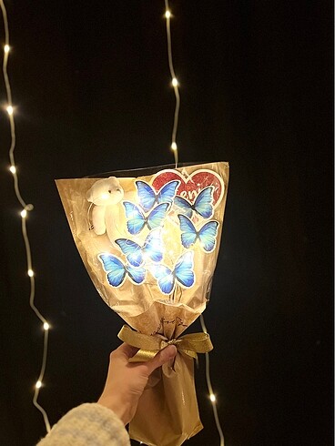 Kelebek buketi ayıcıklı ledli - Görsel 3