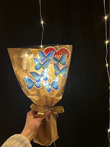 Kelebek buketi ayıcıklı ledli - Görsel 4