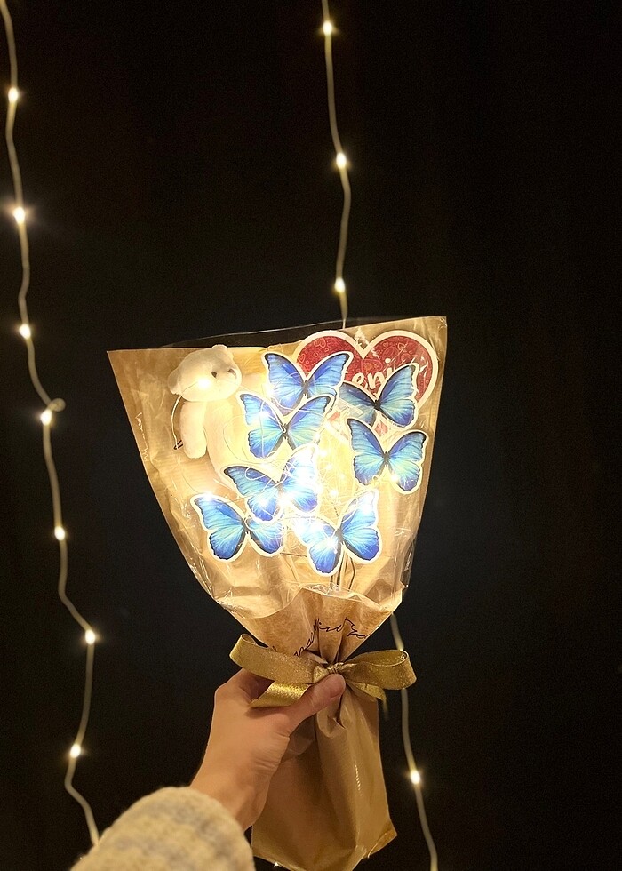 Kelebek buketi ayıcıklı ledli - Görsel 3