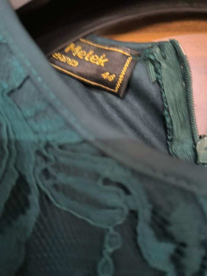 Uzun Kollu İşlemeli Yeşil Abiye Elbise - Görsel 5