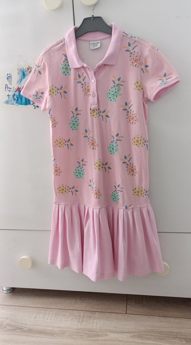 Pembe Desenli Kız Çocuk Kısa Kollu Elbise - Görsel 4