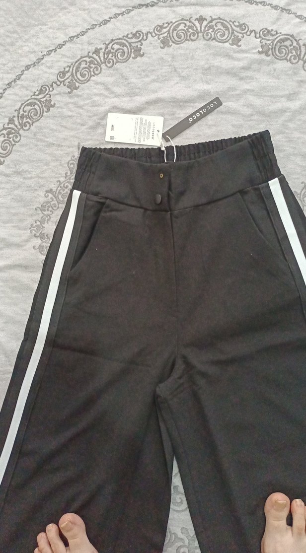 Beyaz Şeritli Siyah kiz çocuk Bol Kumaş Pantolon - Görsel 4