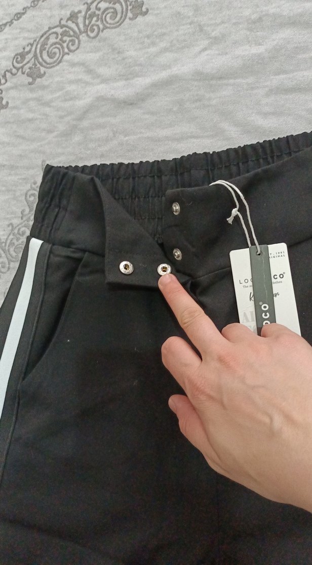 Beyaz Şeritli Siyah kiz çocuk Bol Kumaş Pantolon - Görsel 5