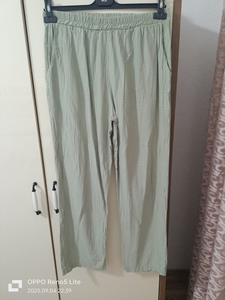 Bej Midi Keten Kadın Pantolon - Görsel 4