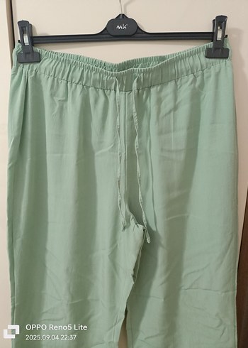 Yeşil Midi Keten Rahat Kesim Kadın Pantolon - Görsel 4