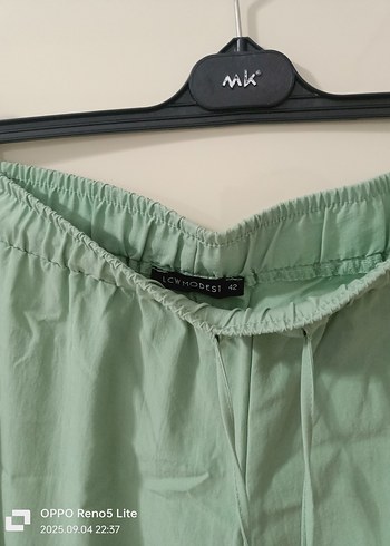 Yeşil Midi Keten Rahat Kesim Kadın Pantolon - Görsel 3