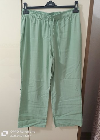 Yeşil Midi Keten Rahat Kesim Kadın Pantolon - Görsel 2