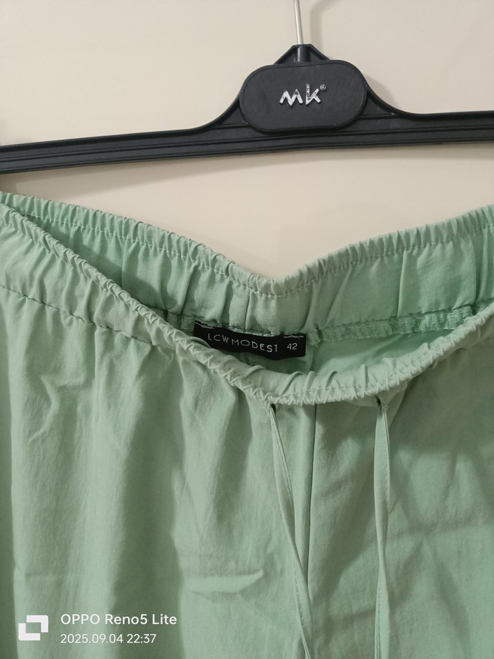 Yeşil Midi Keten Rahat Kesim Kadın Pantolon - Görsel 3