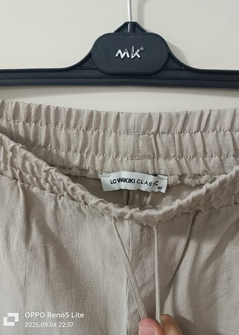 Kadın Bej Keten Bol Kesim Kemerli Pantolon - Görsel 3