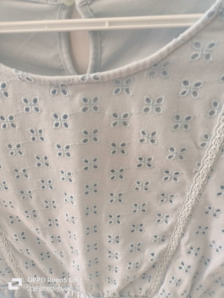 Buz mavisi Nakışlı Kısa Kollu Bohem Bluz - Görsel 2