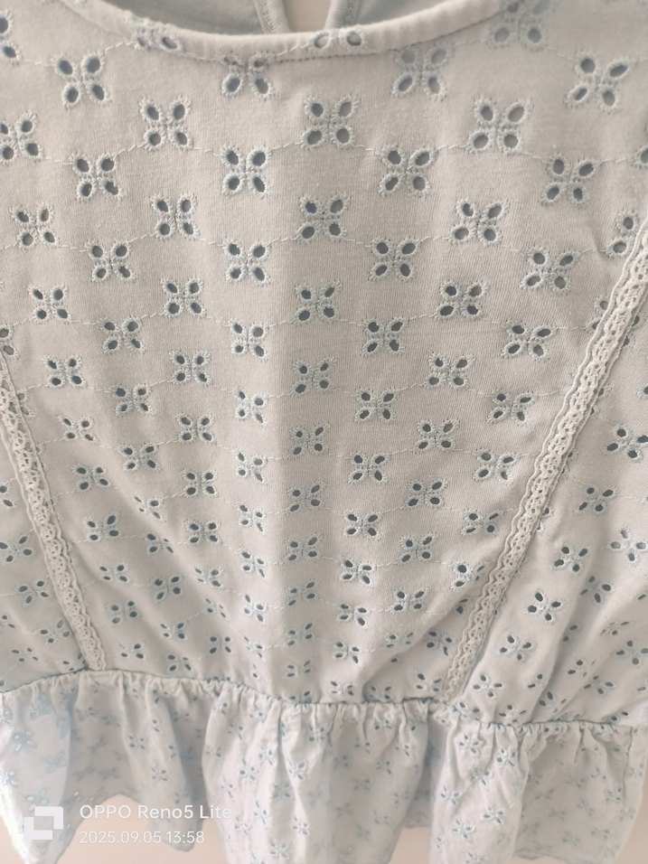 Buz mavisi Nakışlı Kısa Kollu Bohem Bluz - Görsel 3