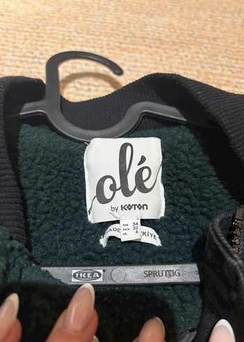 Kadın Düğmeli Yeşil Polar Kolej Ceket - Görsel 3