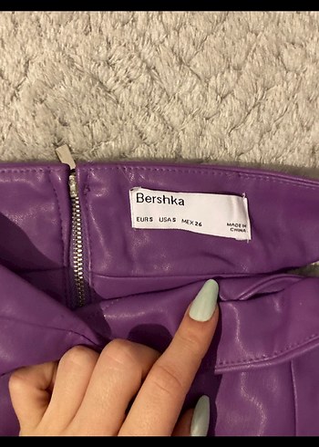 Bershka Mor Deri Mini Etek - Görsel 3