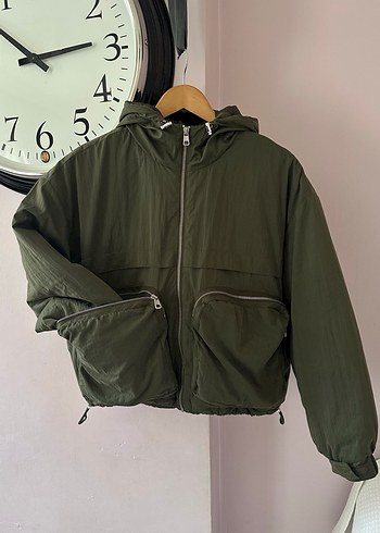 Kadın Haki Fermuarlı Rahat Kesim mont - Görsel 2