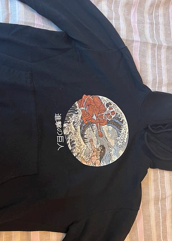 Erkek Siyah Baskılı Kapüşonlu Sweatshirt
