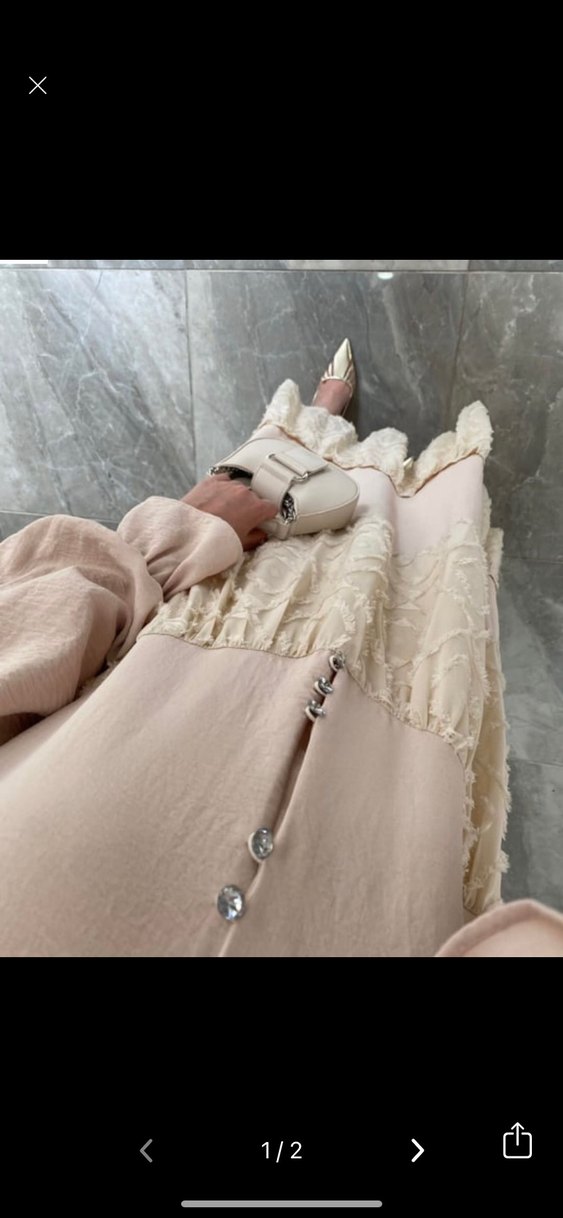 Bej Nakışlı Uzun Bohem Elbise - Görsel 2