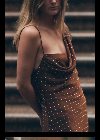 Kahverengi Puantiyeli Detaylı Dreapeli Elbise - Görsel 2