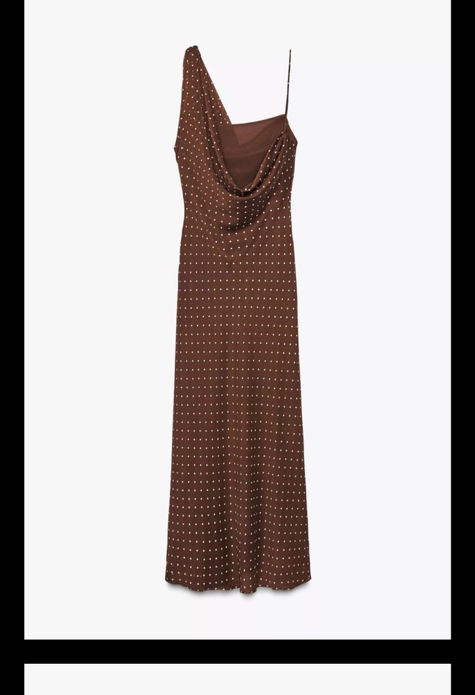 Kahverengi Puantiyeli Detaylı Dreapeli Elbise - Görsel 3